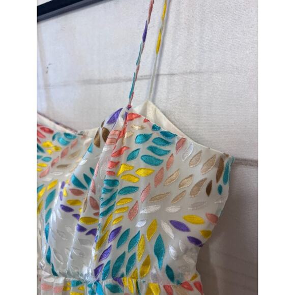 C/MEO Collective Maxi Dress Spaghetti Strap Size MED/6 White With Colorful Print - Picture 4 of 6